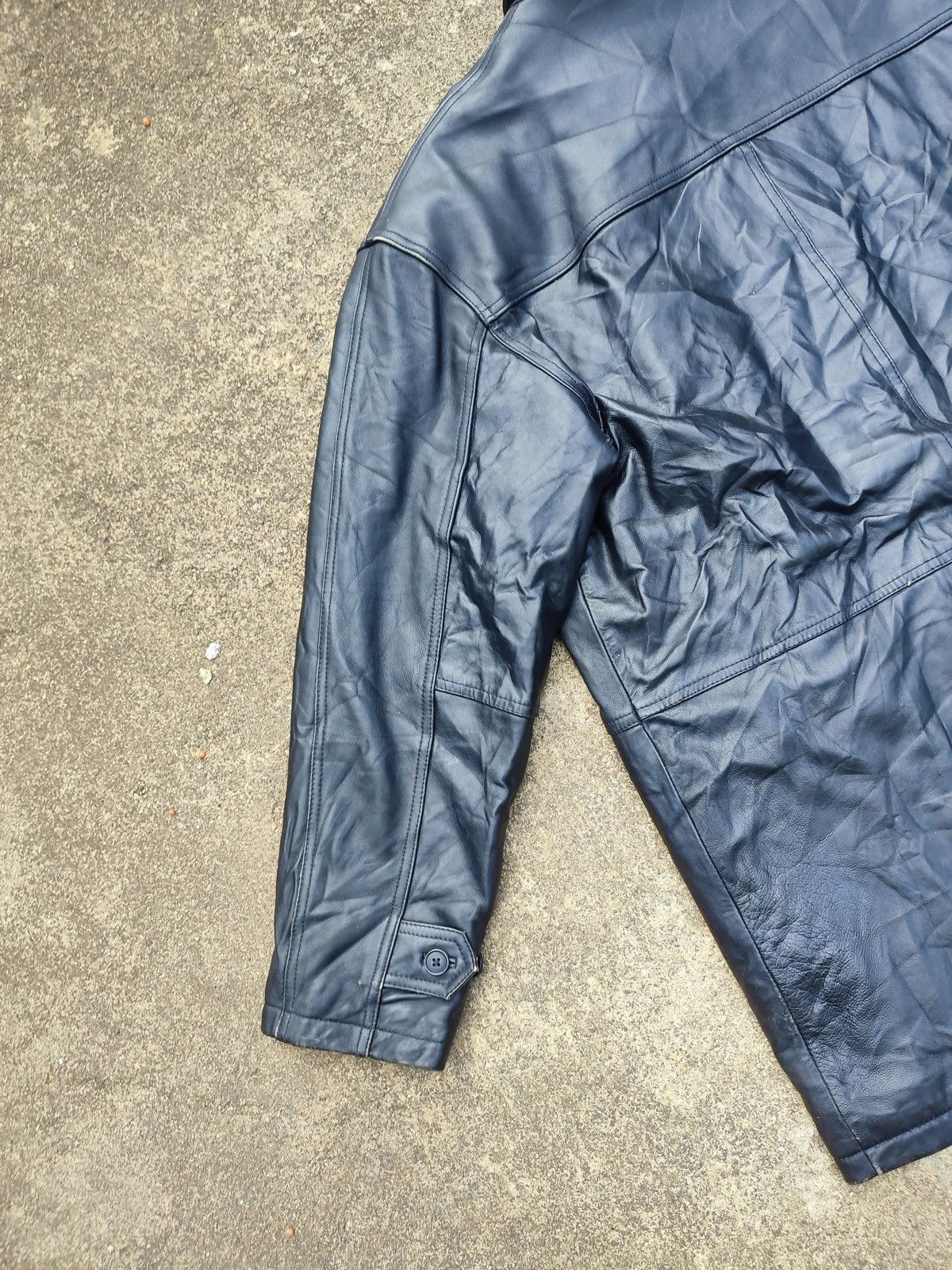 Leather Vintage Dockland Blue Leather Car Coat – Quilted Lining Size US L / EU 52-54 / 3 - 10 Thumbnail
