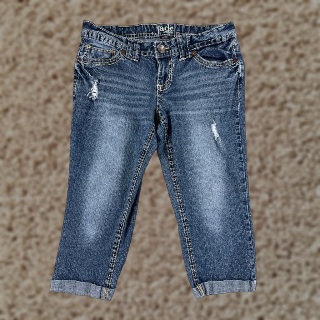 Denime Jade Jeans Blue Denim 9 Womens Low Rise Distressed Capri Cotton Size 30" / US 8 / IT 44 - 1 Thumbnail