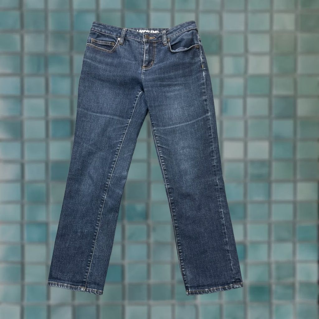 Lands' End Lands End Jeans Womens 4P Blue Straight Leg Mid Rise Logo Cotton Whiskered Denim Size 30" / US 8 / IT 44 - 1 Thumbnail