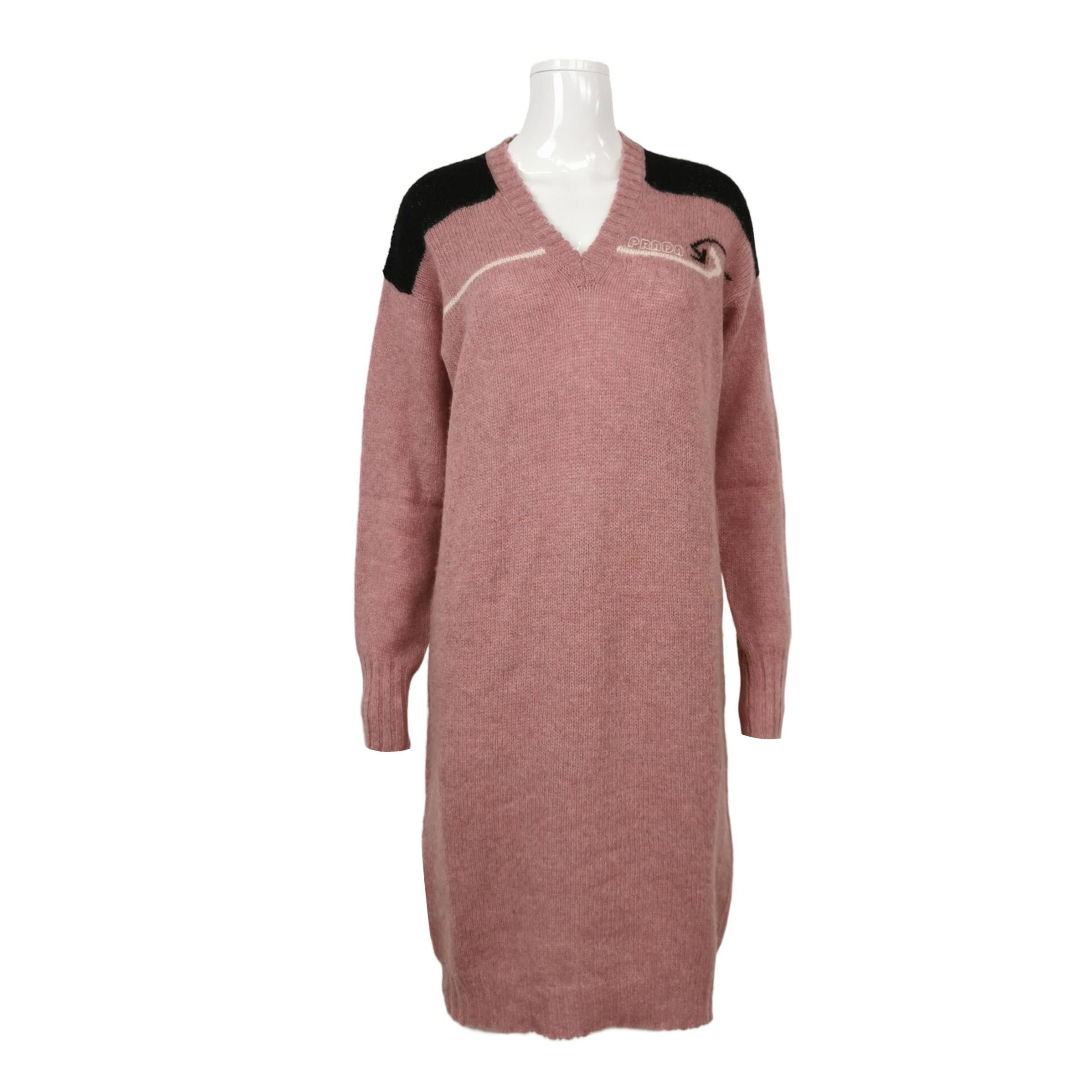 Prada Prada Color-Block Wool Logo Dress Size 38 0089 Size S / US 4 / IT 40 - 1 Thumbnail