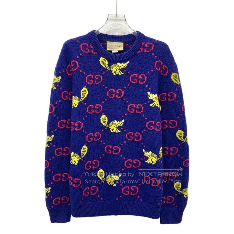 Gucci Gucci Dark blue logo jacquad printed wool round-neck long- Size US XS / EU 42 / 0 - 1 Thumbnail