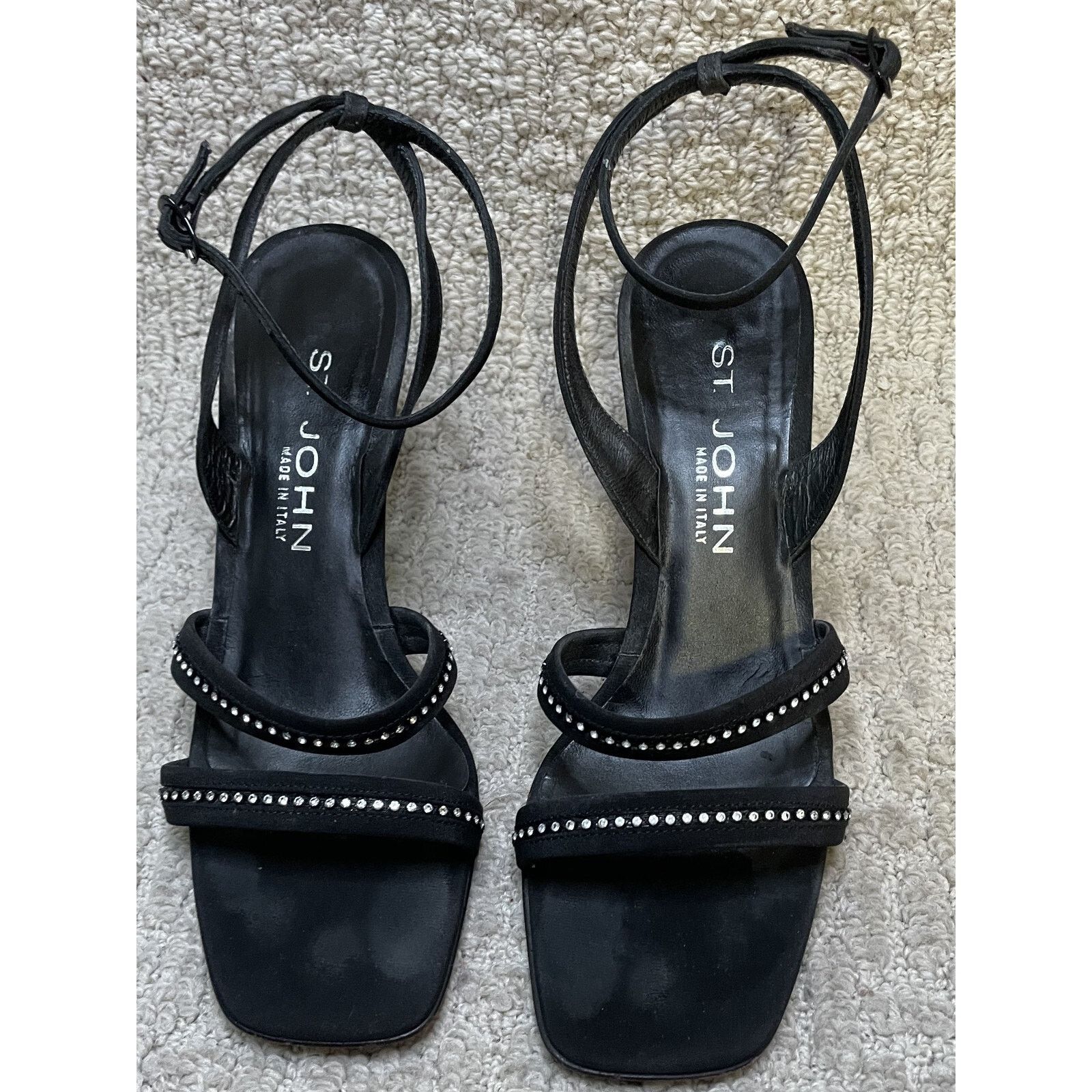 St. John St. John Black Rhinestone Sandals Shoes Womens 7B Evening Size US 7 / IT 37 - 9 Thumbnail