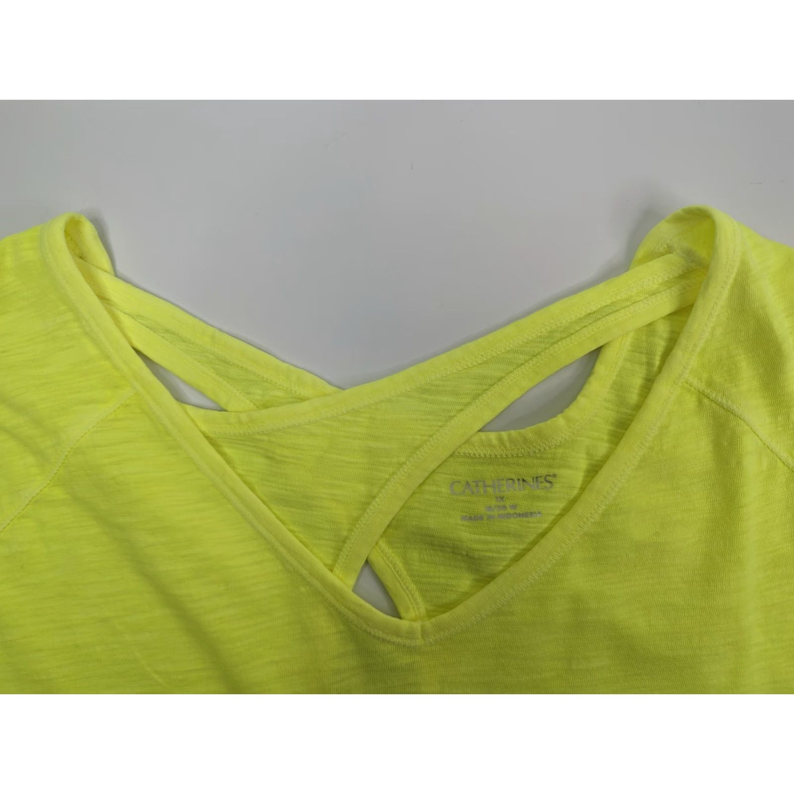 Vintage Catherines V-Neck Top Womens 1X 18/20 Yellow Solid Criss Cross Back Cotton Shirt Blouse Size XL / US 12-14 / IT 48-50 - 6 Thumbnail