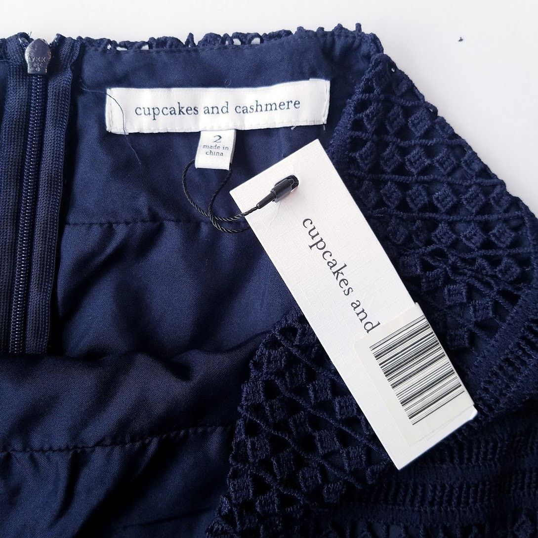 Anthropologie NYT Cupcakes&Cashmere lace midi pencil skirt sz 2 navy blue Size 26" / US 2 / IT 38 - 8 Thumbnail