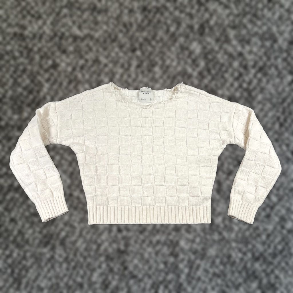 Abercrombie & Fitch Abercrombie & Fitch Sweater Women XS Ivory Checkered Oversized Knit Cut Neck Size S / US 4 / IT 40 - 1 Thumbnail