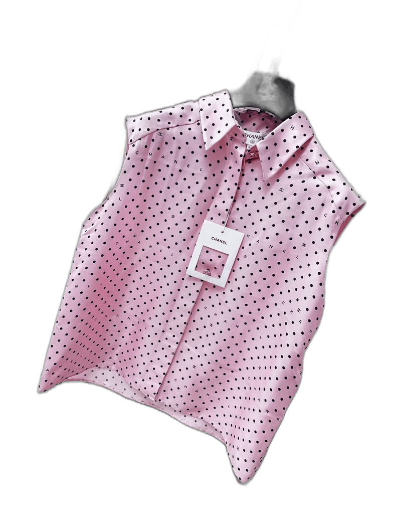 Chanel Pink Polka Dot Sleeveless Blouse