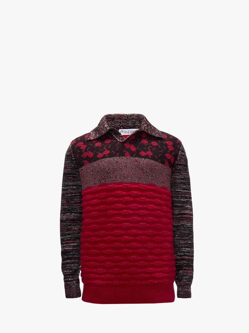 JW Anderson o1tko10426 Multi-Texture Polo Sweater in Multicolor Size US L / EU 52-54 / 3 - 1 Thumbnail