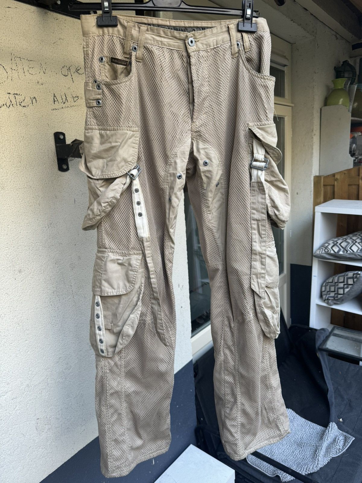 image of Dolce Gabbana Ss03 Bondage Cargo Pants in Beige, Men's (Size 32)