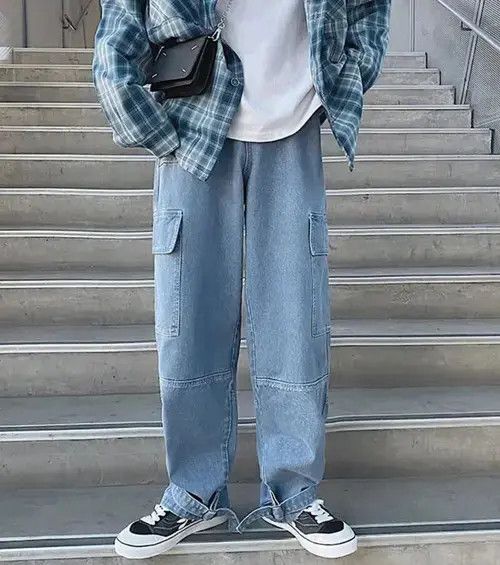 Japanese Brand Lite Blue Loose Straight Baggy Denim Pant Size US 29 - 3 Thumbnail