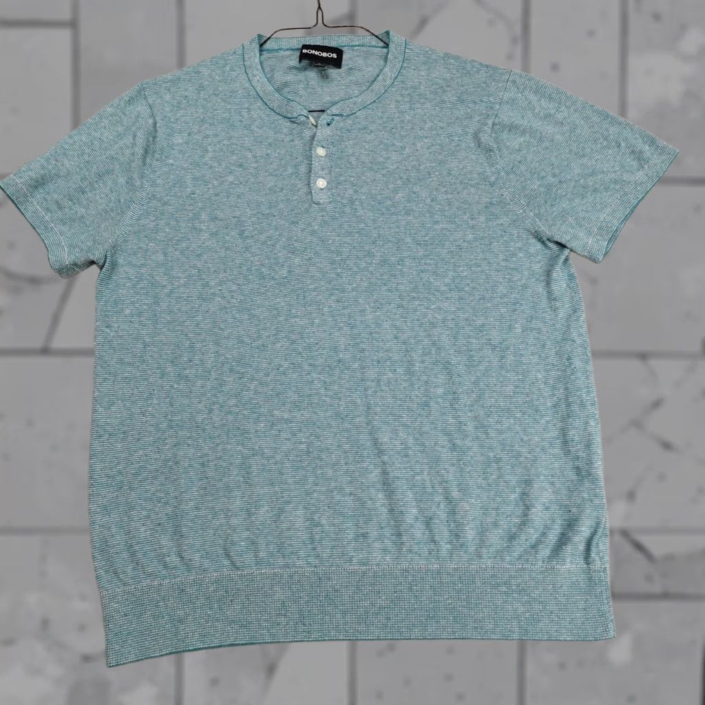 Bonobos Bonobos Mens Shirt Medium Blue Green Teal Knit Cotton Hemp Silk Henley Size US M / EU 48-50 / 2 - 1 Thumbnail