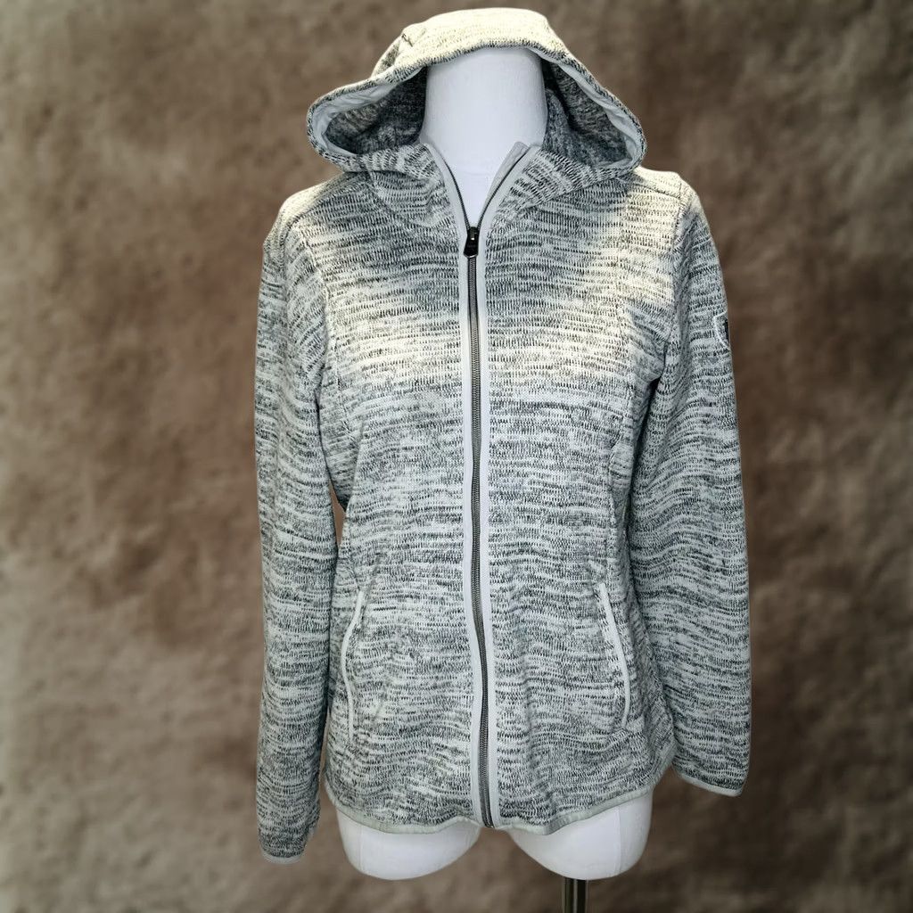 Vintage KÜHL Jacket Womens M Gray Full Zip Hooded Fleece Outdoors Pockets Jacket, 100% Polyester, Knit, Logo, Zipper, Casual, Travel, All Seasons, Wool? Size M / US 6-8 / IT 42-44 - 1 Thumbnail