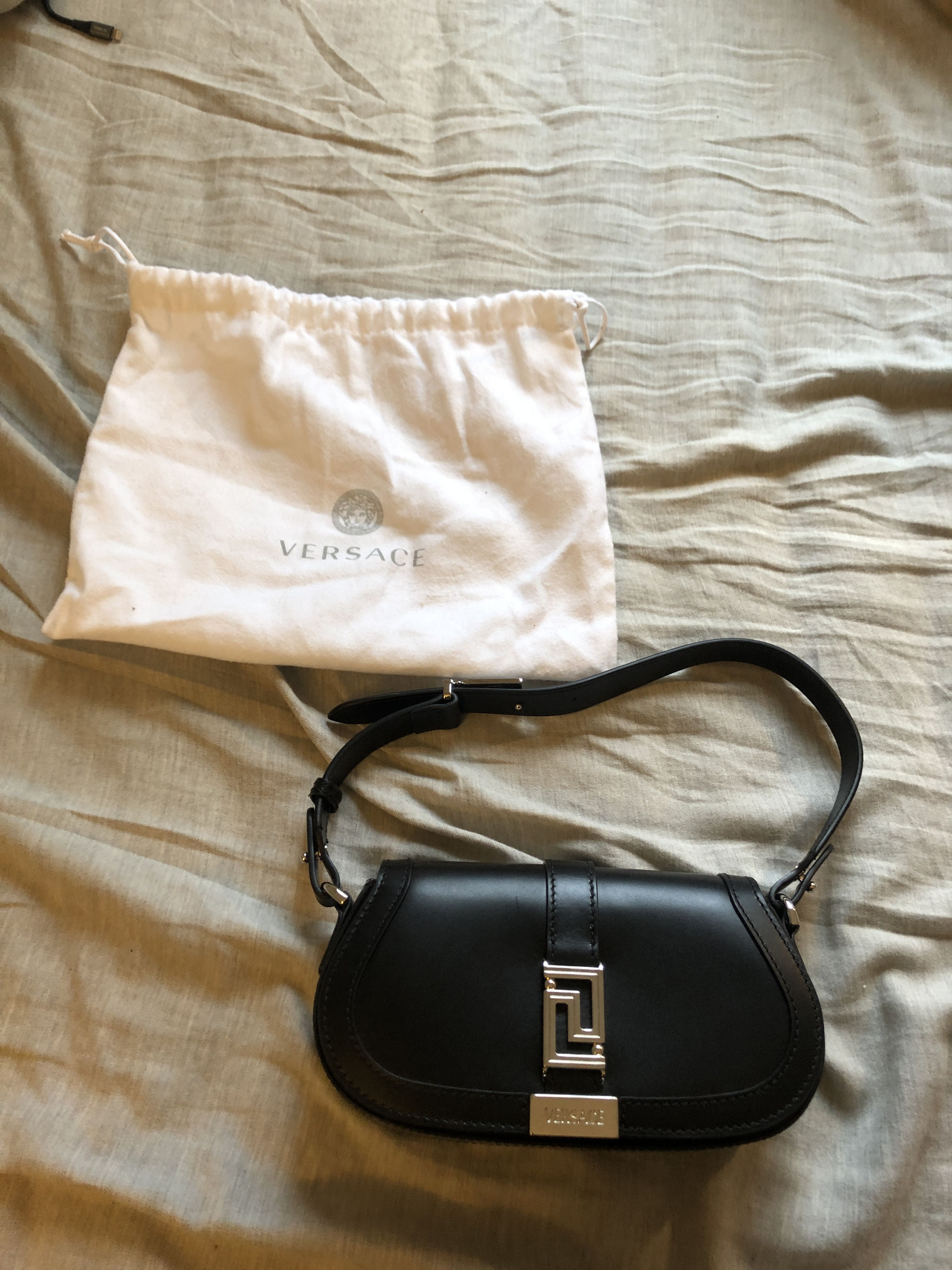 image of Versace Mini "greca" Shoulder Bag in Black, Women's