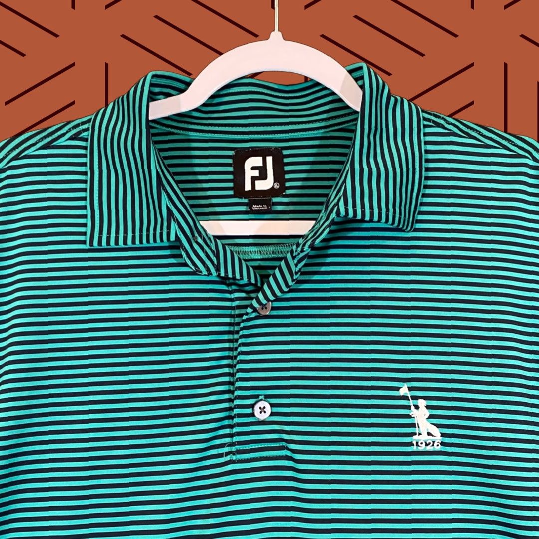 Footjoy FootJoy Polo Men XL Green Striped Rolling Green Performance Golf Shirt S/S Logo Shirt Mens Regular Size XL Green Striped Polo FootJoy Size US XL / EU 56 / 4 - 1 Thumbnail