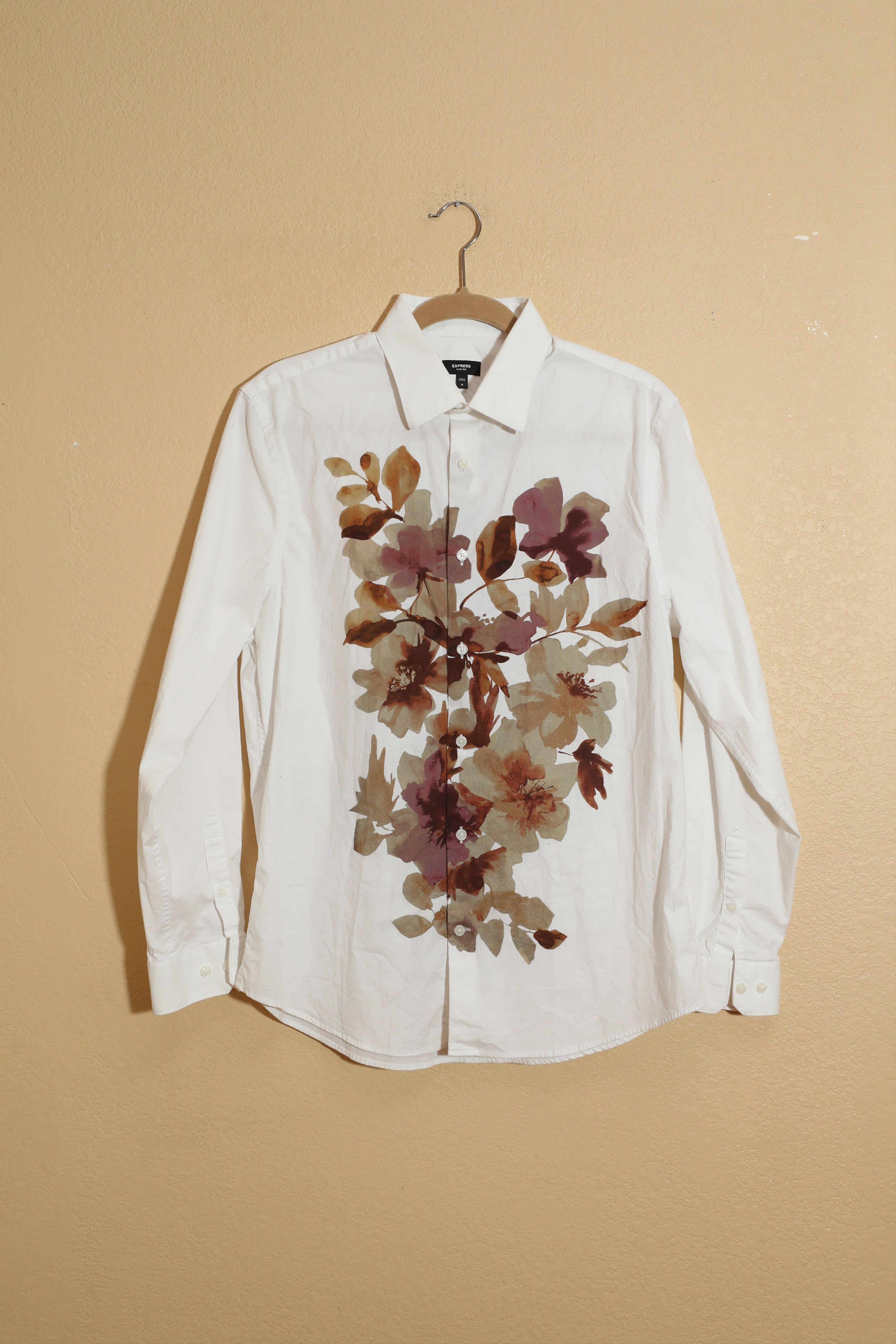 Express Express Slim Floral Graphic Stretch 1Mx Dress Shirt (M) Size US M / EU 48-50 / 2 - 1 Thumbnail