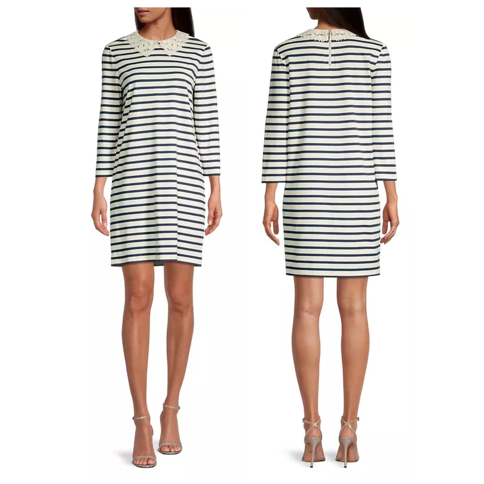 image of NWT Kate Spade New York Lace Collar Striped Tee Dress (M) in Blue, Women's (Size Medium)