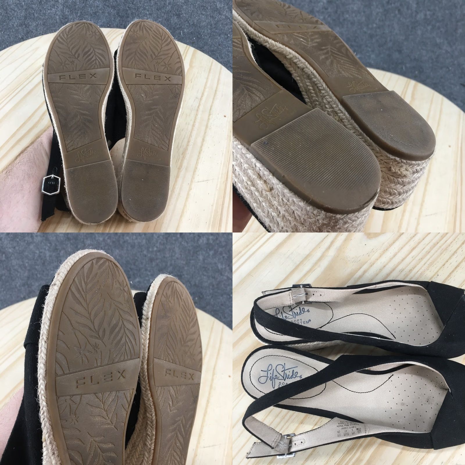 Vintage LifeStride Sandals Womens 11M Socialite Slingback Espadrille Wedge Black Casual Size US 11 / IT 41 - 9 Thumbnail