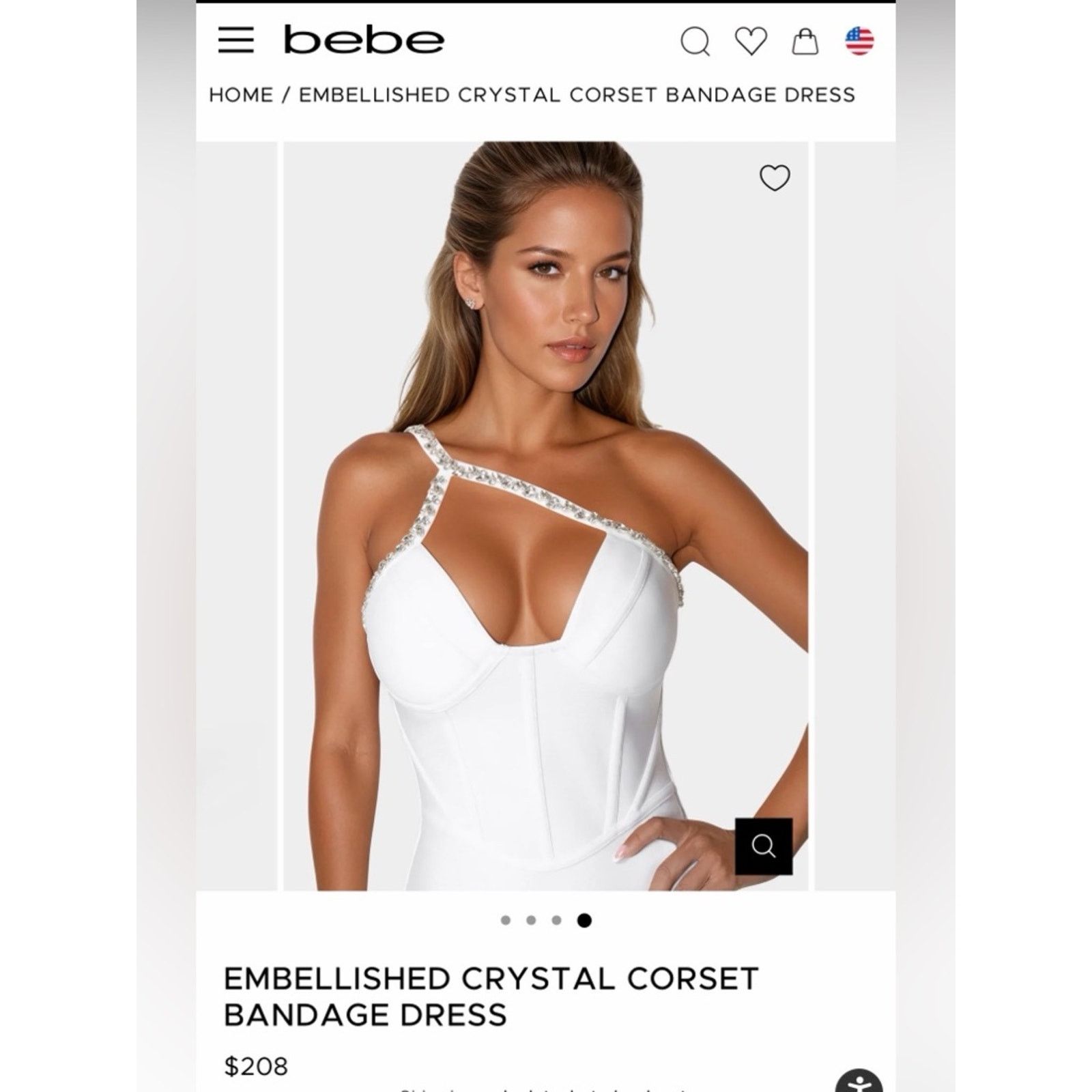 Bebe Bebe White One-Shoulder Rhinestone-Trim Bodycon Dress size S Size S / US 4 / IT 40 - 4 Thumbnail