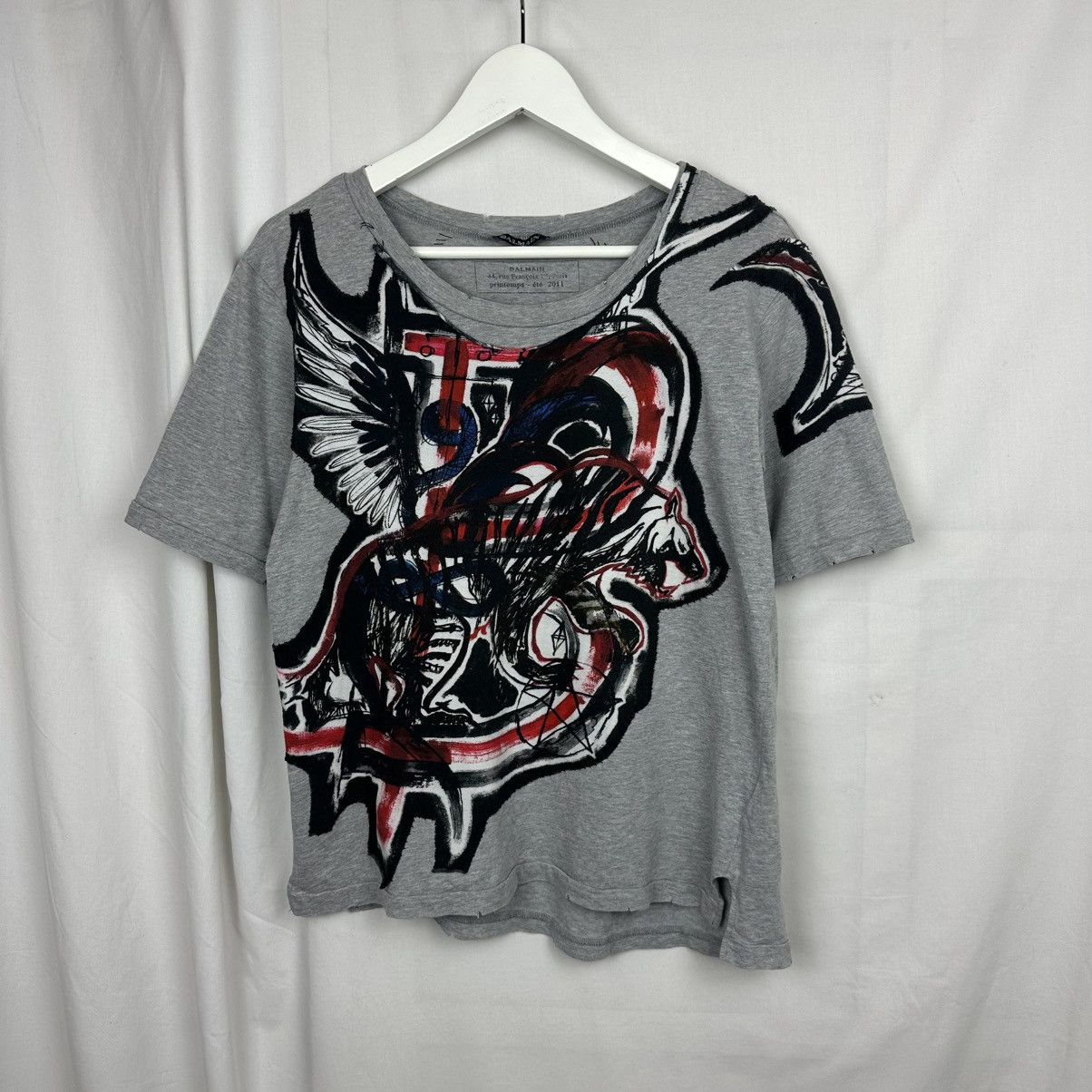 Balmain SS11 Balmain Christophe Decarnin Asymmetric Print Tee Size S / US 4 / IT 40 - 1 Thumbnail