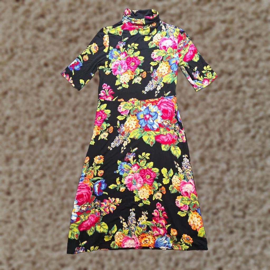 Anthropologie VINTAGE Ett Twa Dress Womens XS Black Floral Fitted Turtleneck Midi Coreyell Anthropologie Dress Women Pencil Lined Stretch Size XS / US 0-2 / IT 36-38 - 1 Thumbnail