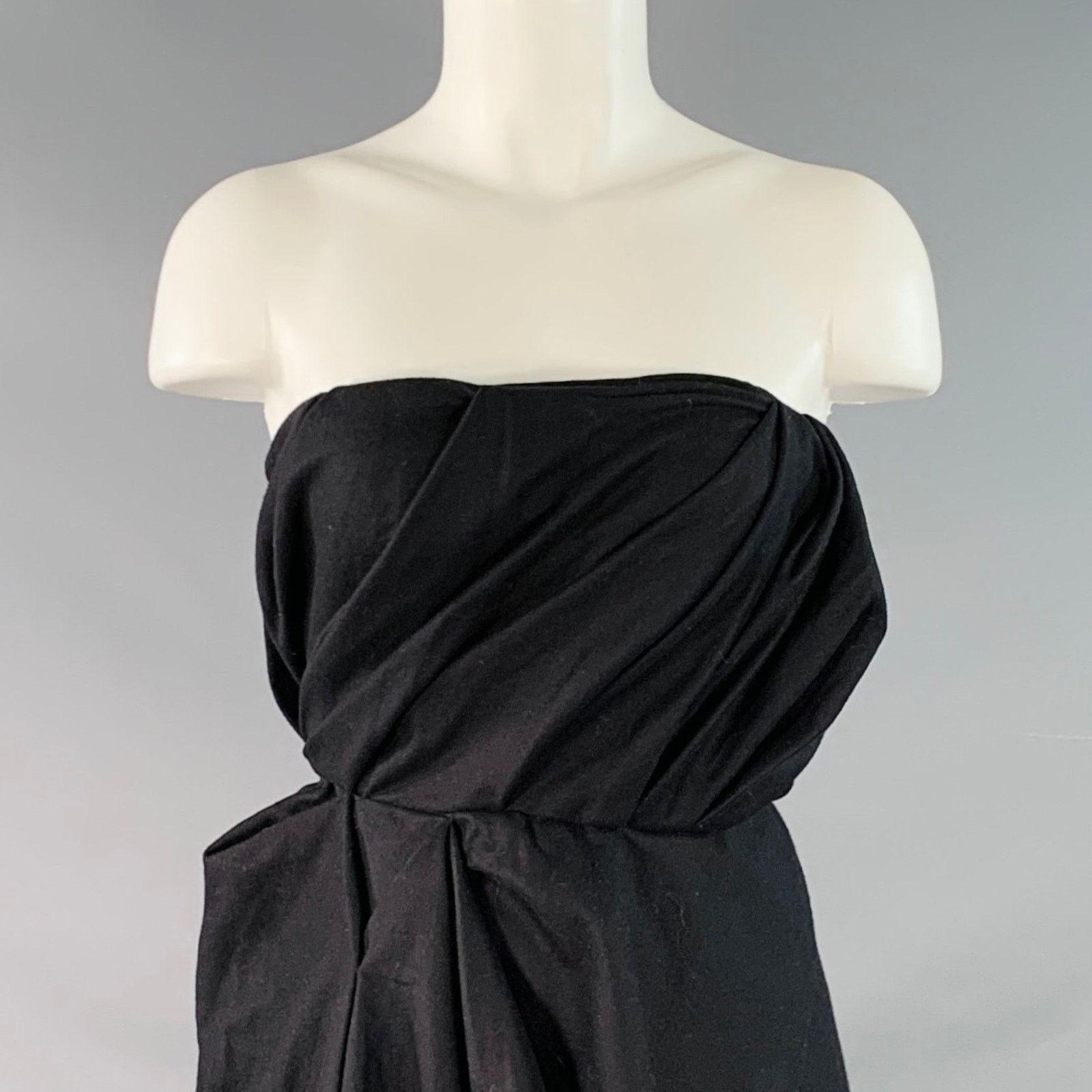 Acne Studios ACNE 0 Black Wool Blend Ruched Strapless Knee Length Dress Size XS / US 0-2 / IT 36-38 - 2 Thumbnail