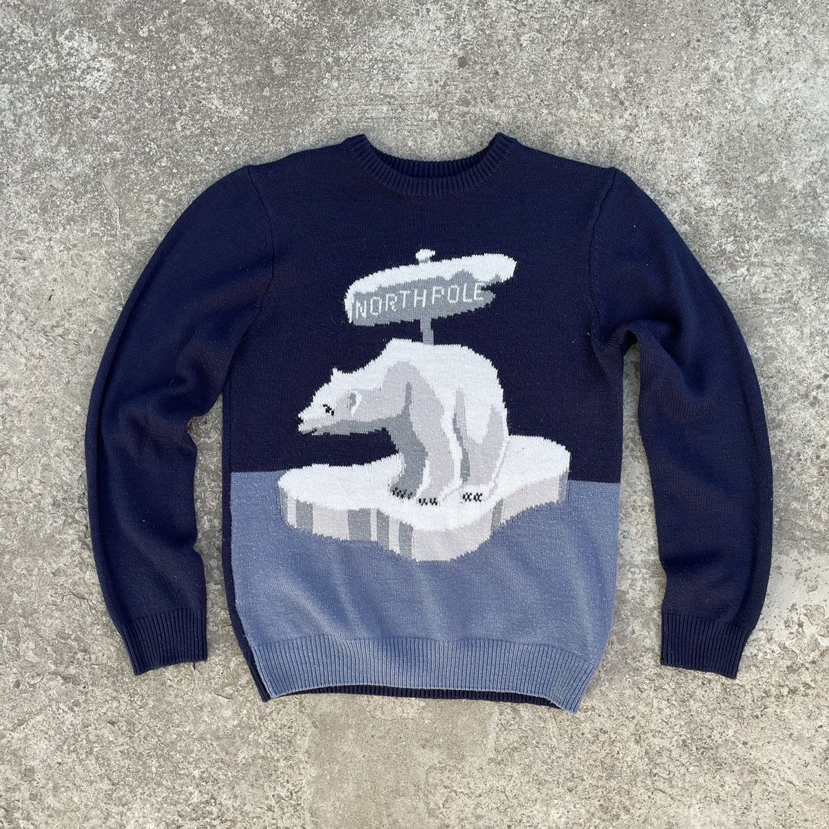 Vintage Vintage Knit Sweater Nort Police White Bear Logo Y2K 90s USA Size US M / EU 48-50 / 2 - 1 Thumbnail