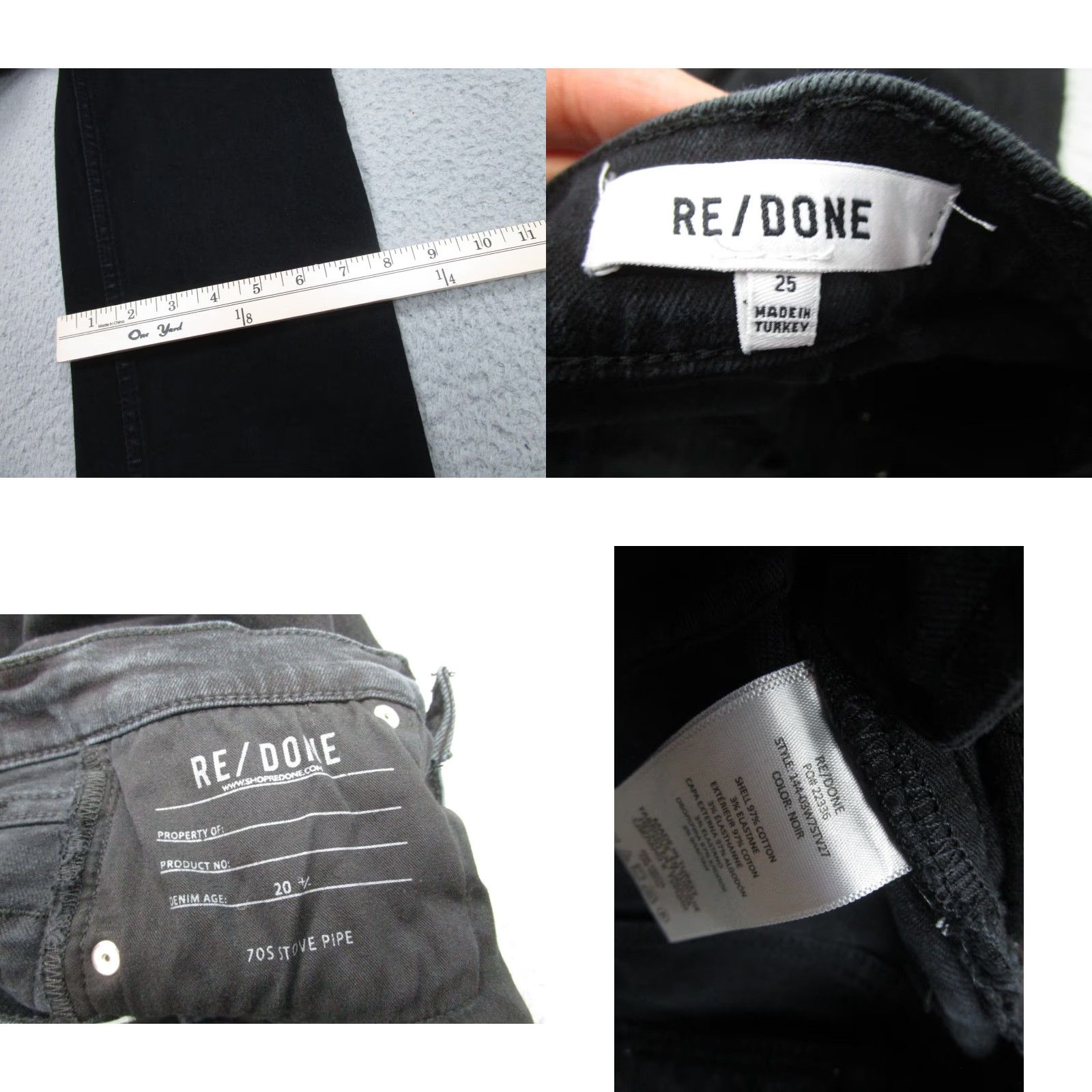 RE/DONE VINTAGE Re/Done Womens High Waisted Black Ankle Jeans 25 Distressed 70s Cotton Blend Size 42" / US 20 - 8 Thumbnail