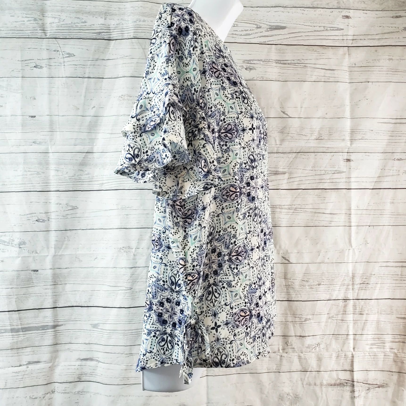 Vintage Maurices Womens Blouse Shirt Medium Green Printed Ruffle Sleeve Vintage No Size M / US 6-8 / IT 42-44 - 3 Thumbnail