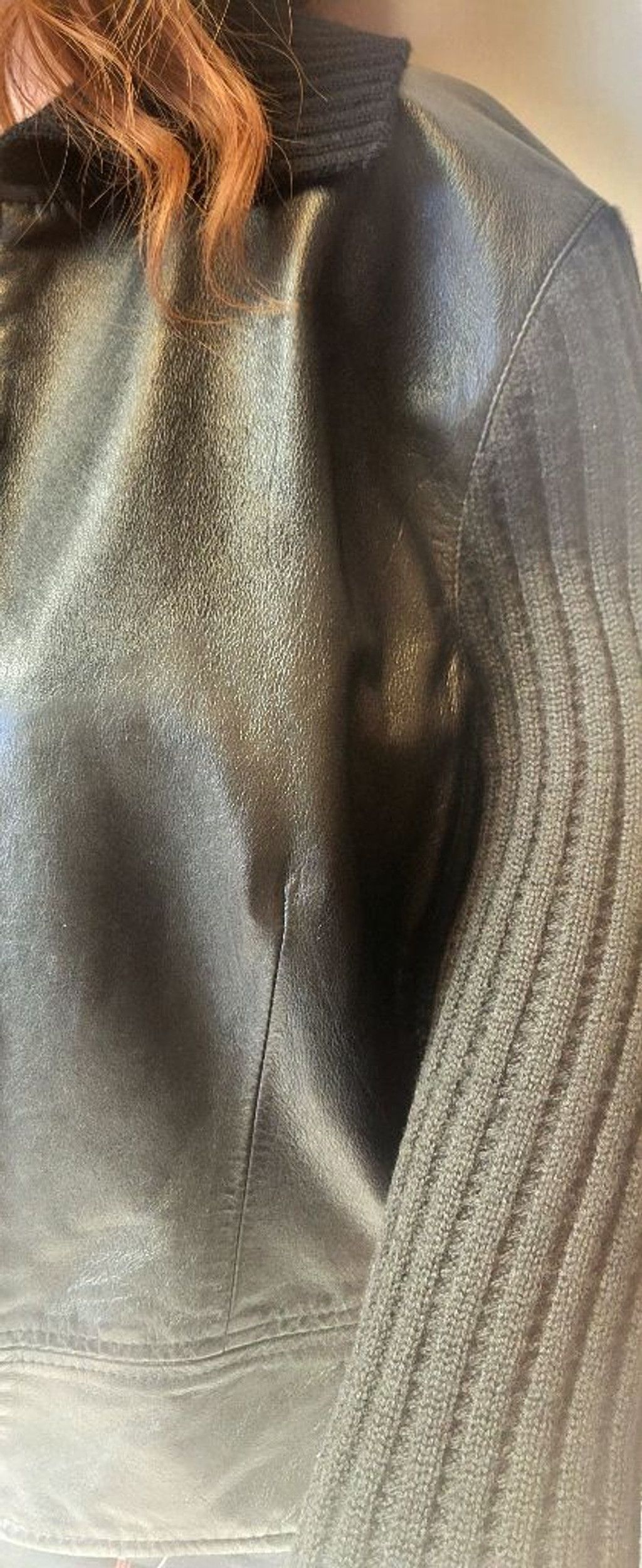 Other RARE Vintage Carlisle Black Leather Moto Jacket Ribbed Wool Size M / US 6-8 / IT 42-44 - 2 Thumbnail