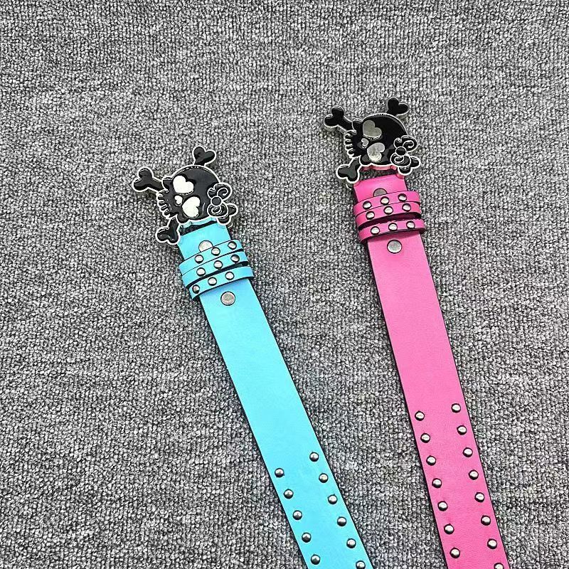 Designer Skull Vintage Belt Riveted Belts Menswear Accessories Size ONE SIZE - 4 Thumbnail