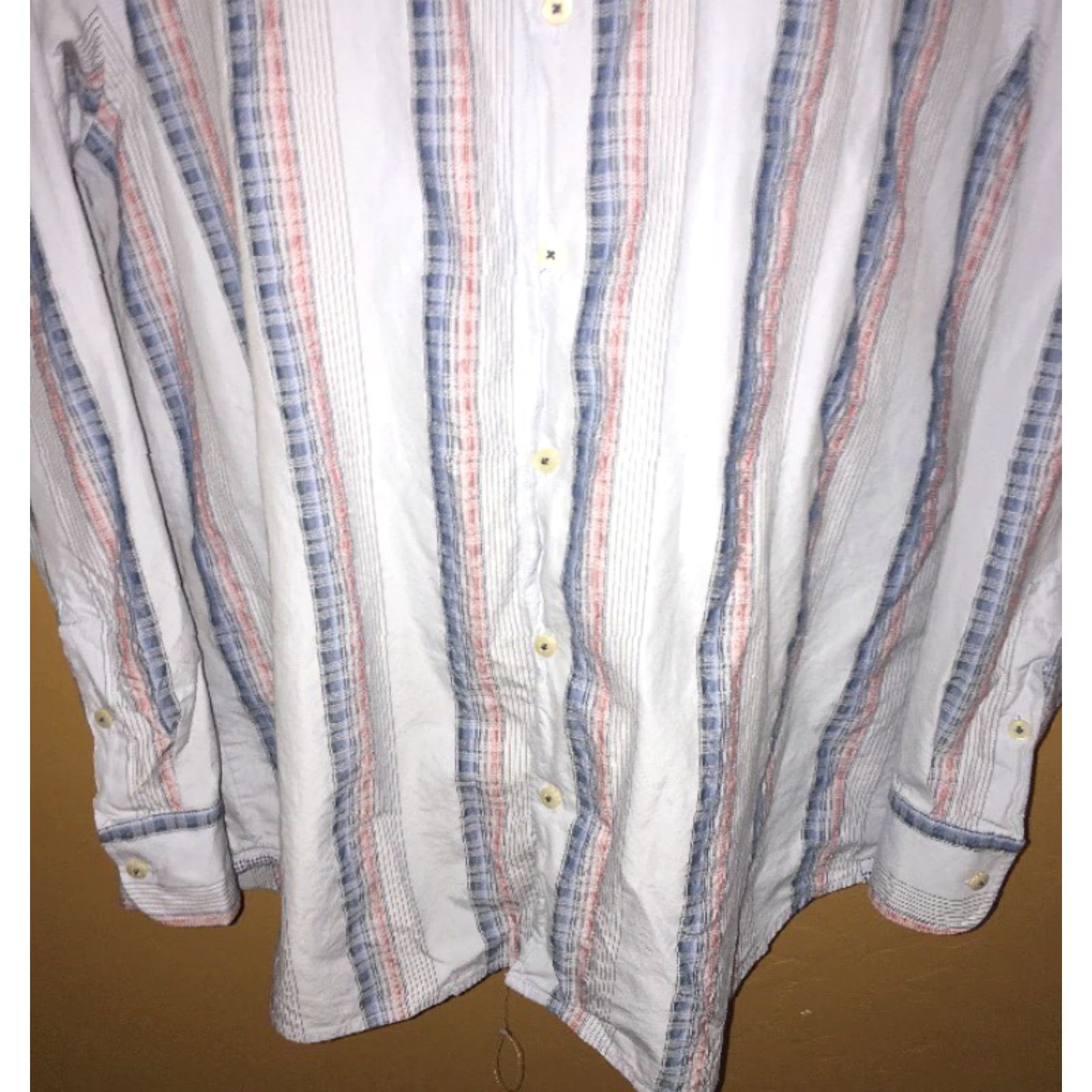 Tommy Bahama VINTAGE Tommy Bahama Shirt XL Men's Blue Long Sleeve Button-Front Silk Cotton Striped 24" Pit to Pit Size US XL / EU 56 / 4 - 3 Thumbnail