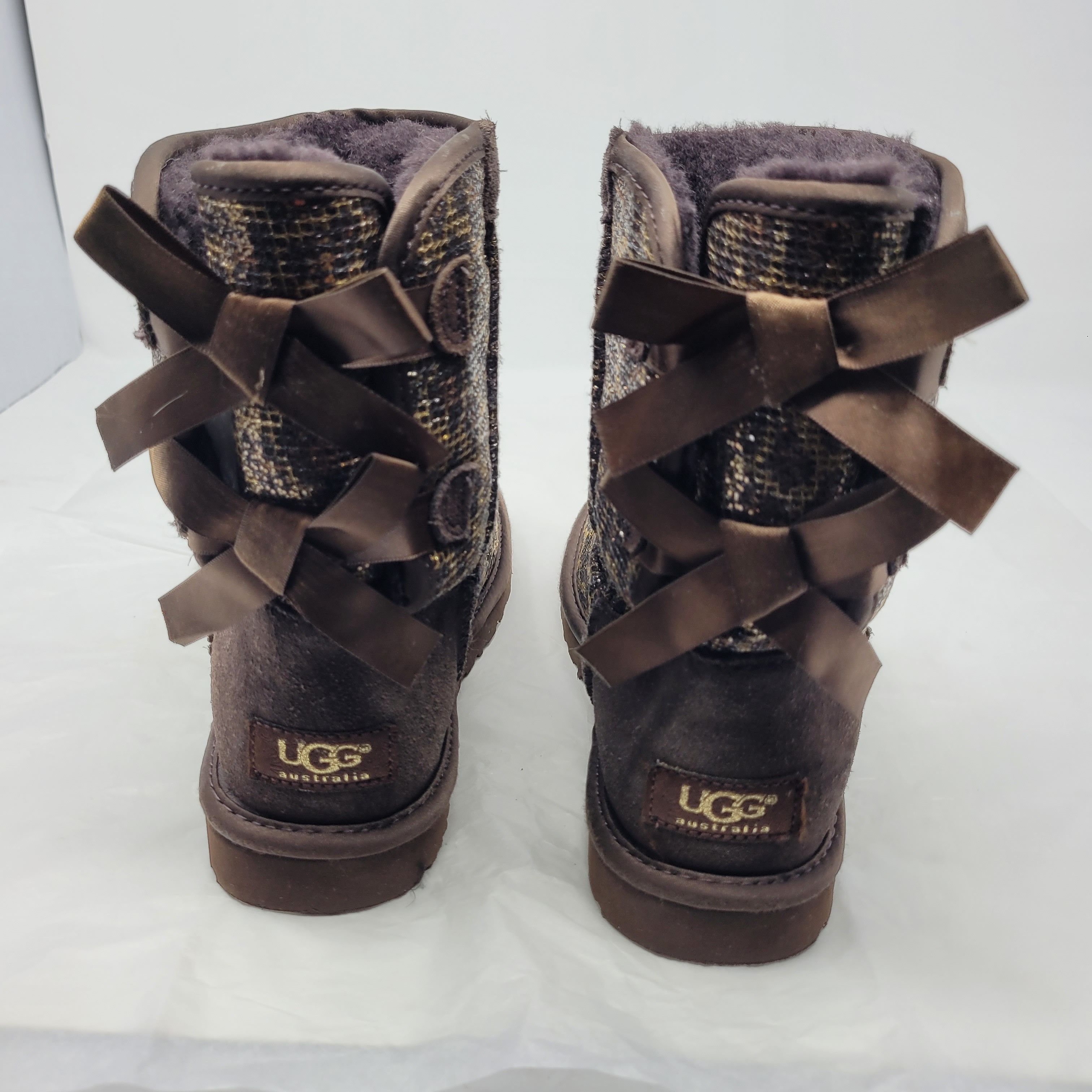 Ugg Bailey Bow Leopard Gold Glam Sheepskin Boots Sz 5 Size US 5 / IT 35 - 8 Thumbnail