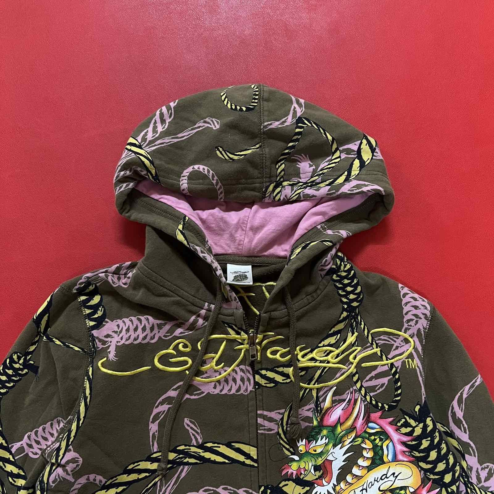 Ed Hardy Ed Hardy Tattoo Hooded Brown Jacket Sz XS-S Size S / US 4 / IT 40 - 3 Thumbnail
