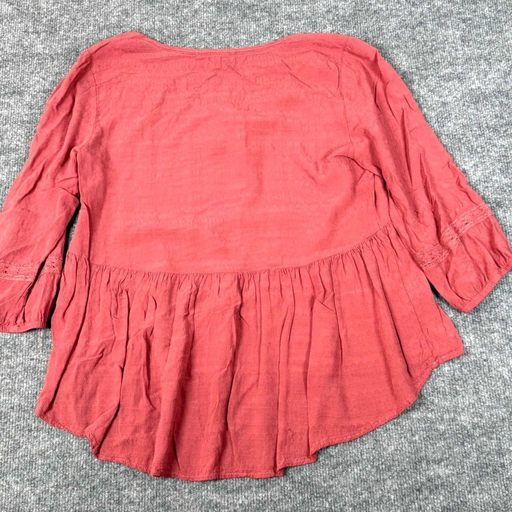 Vintage VINTAGE? No. Jolt Blouse Tunic Bohemian Tie Neck Embroidered Lace 3/4 Sleeve Coral Salmon Women M Adults? Size M / US 6-8 / IT 42-44 - 5 Thumbnail