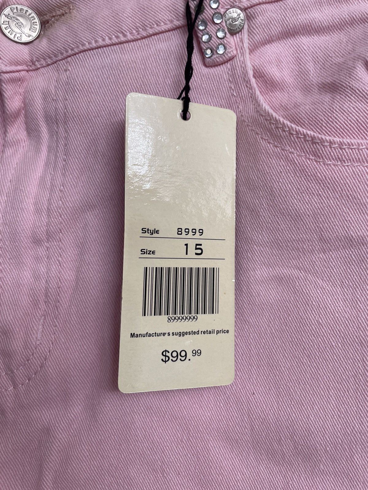 Vintage Platinum Plush Open Leg Rhinestone Jeans Pink New Size 15 Size 38" / US 16 / IT 52 - 5 Thumbnail