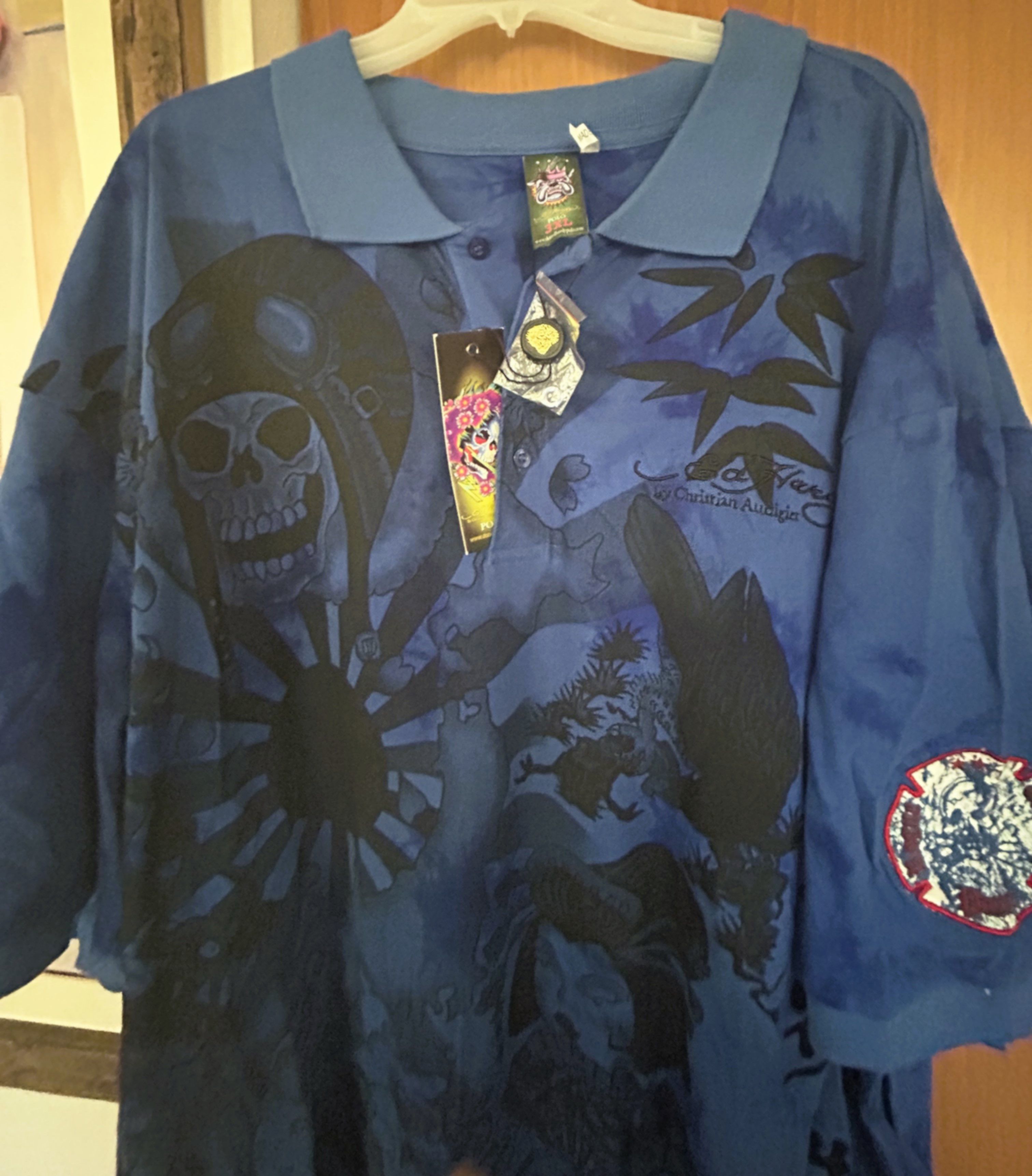 Ed Hardy Ed Hardy Gothic Polo Shirt Skull Dragon Graphic Blue 3XL NWT Size US XXL / EU 58 / 5 - 1 Thumbnail