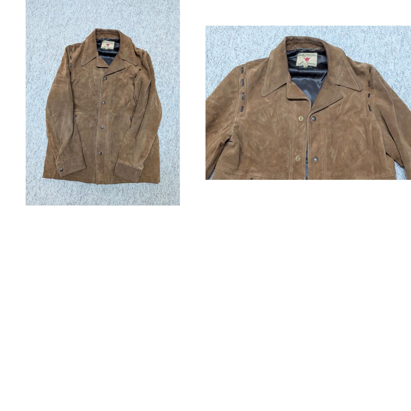 Vintage VINTAGE Field & Stream WESTERN Shirt Mens 42 Brown Leather Split-Suede Cowhide Trucker Jacket Cowhide 42 Brown Western Mens XS? Size US M / EU 48-50 / 2 - 8 Thumbnail