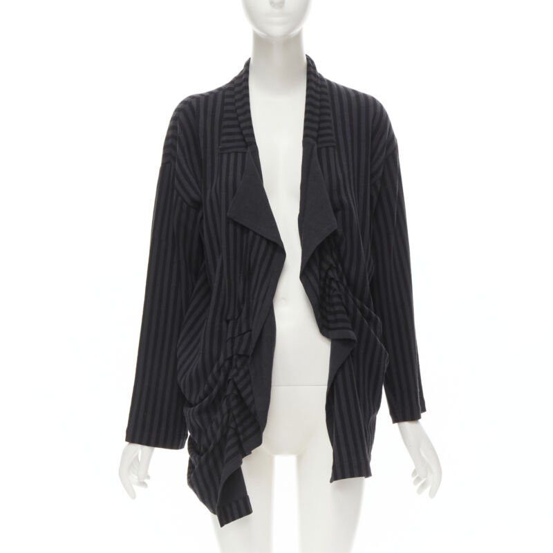 Comme des Garcons COMME DES GARCONS 1980's Vintage grey black striped wool draped front jacket M Size M / US 6-8 / IT 42-44 - 1 Thumbnail