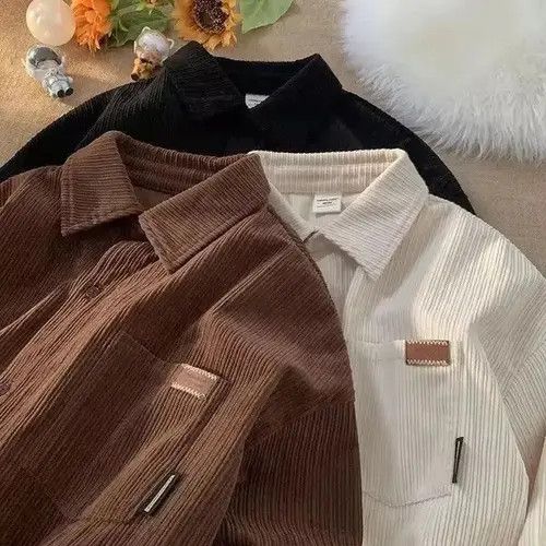 Corduroy Long Sleeve Polo Shirts for Men