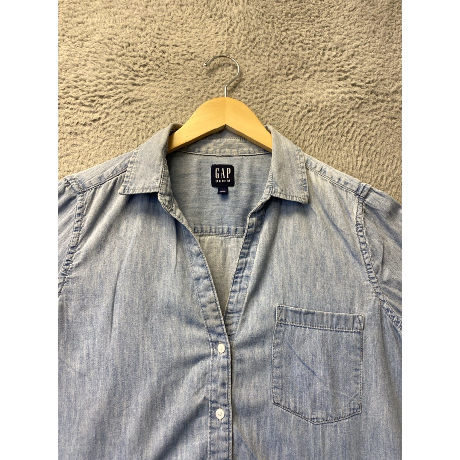 Gap VINTAGE GAP Denim Dress Women's Large Blue Long Sleeve Button Pockets Casual Formal Party 138-18 Size L / US 10 / IT 46 - 2 Thumbnail