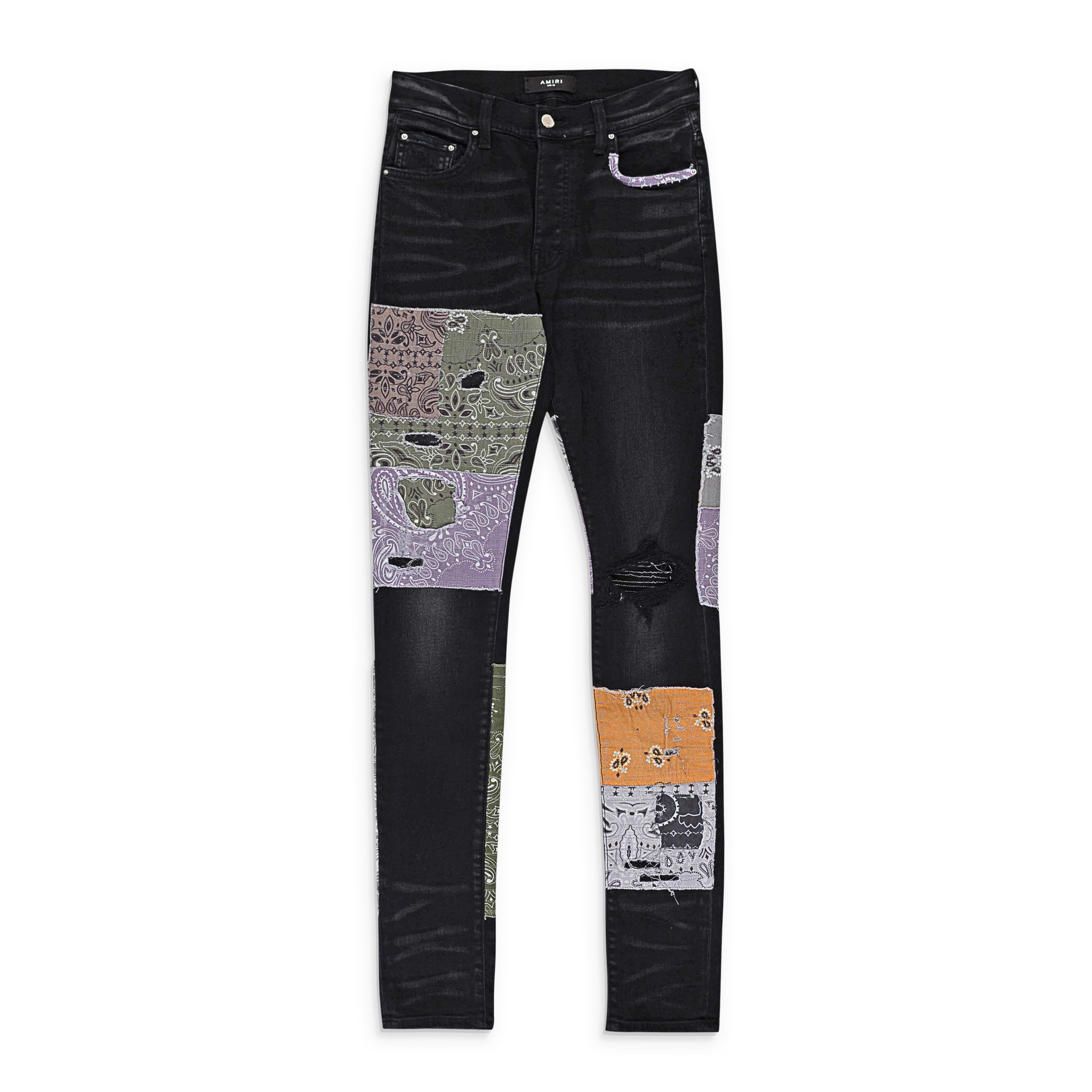 Amiri BANDANA ART PATCH AGED BLACK JEANS Size 32