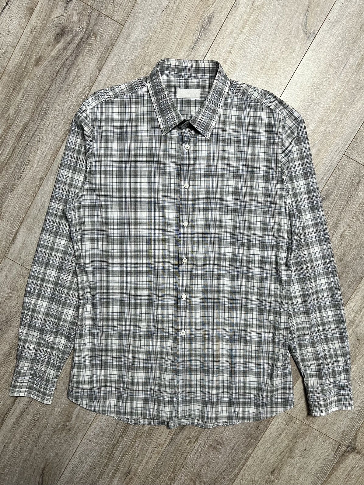 image of Prada Milano Shirt Button Up Classic Cotton Checkered Stripe, Men's (Size 2XL)