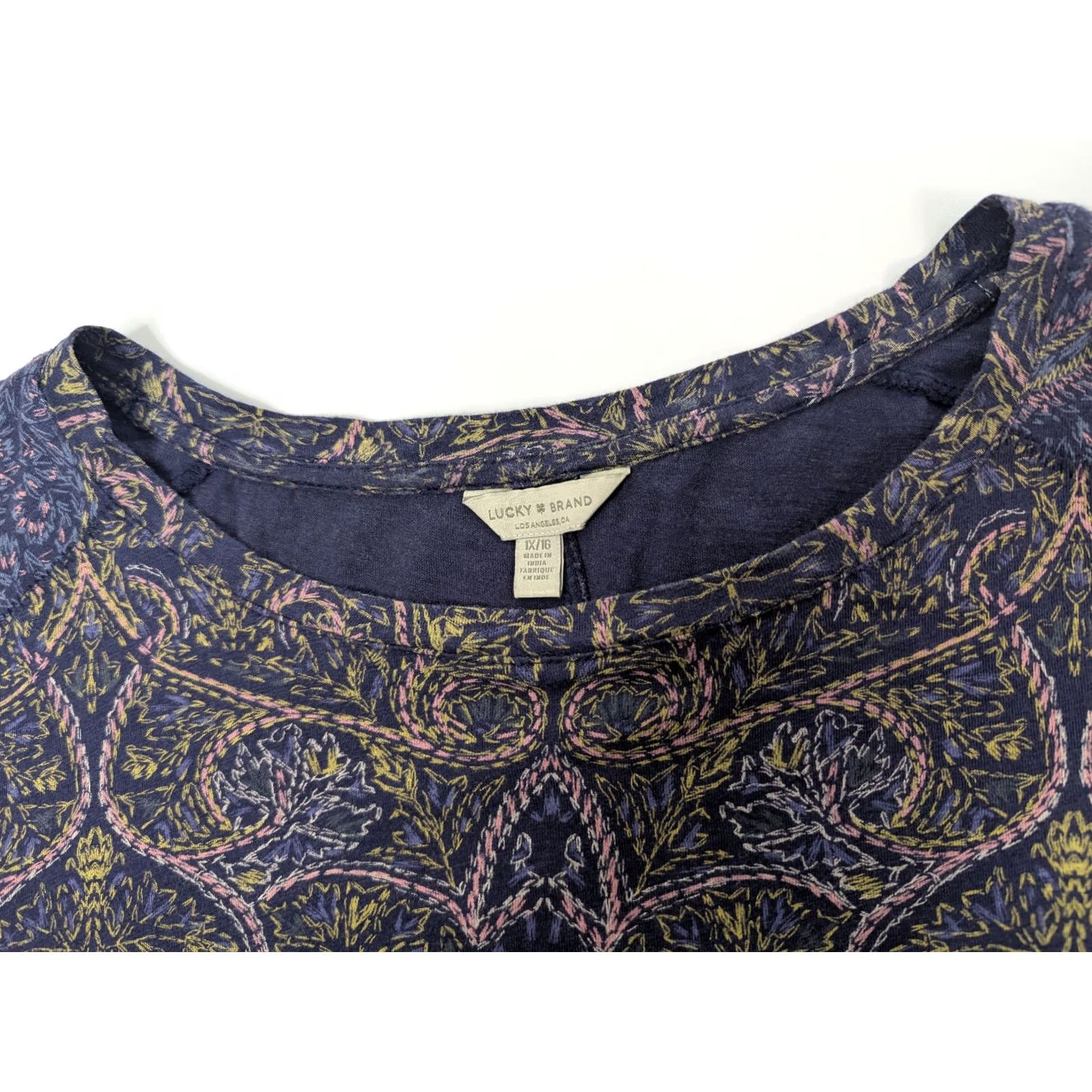 Lucky Brand Lucky Brand Shirt Womens 1X Blue Paisley Short Sleeve Tee Boho Casual Size XL / US 12-14 / IT 48-50 - 6 Thumbnail