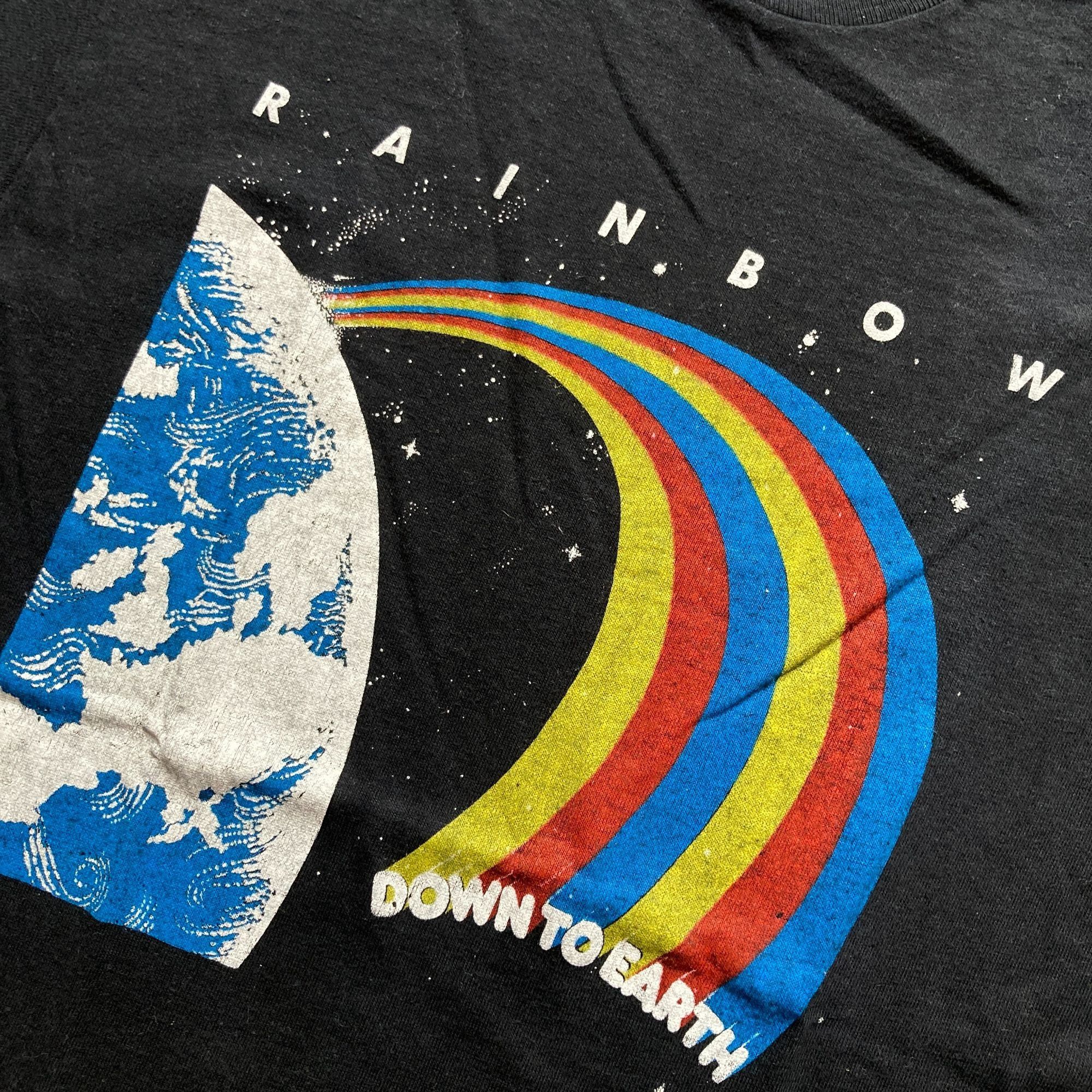 Hanes Vintage 80s Rainbow Down To Earth Black T-Shirt Hanes USA Si Size US M / EU 48-50 / 2 - 2 Thumbnail