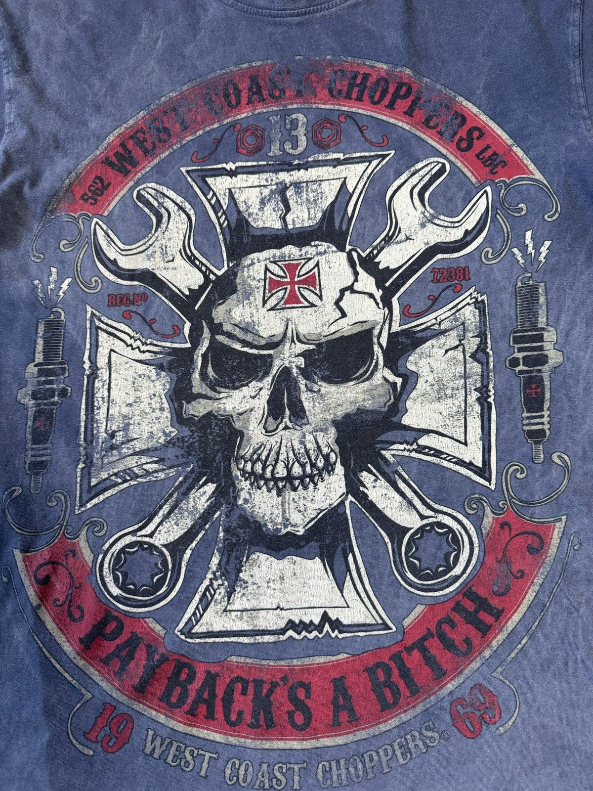 West Coast Choppers Vintage West Coast Choppers T Shirt Tee Paybacks A Bitch 90s Size US M / EU 48-50 / 2 - 4 Thumbnail