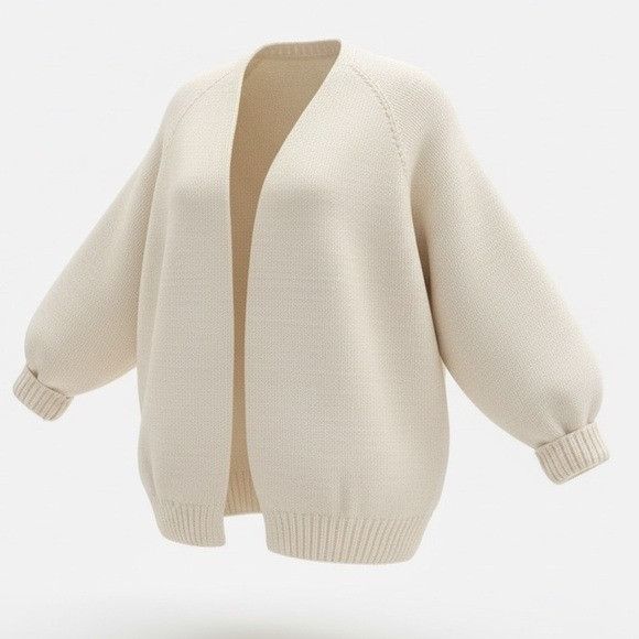 Handmade Hand Knit Cream Women's Open Cardigan Sweater Size XL / US 12-14 / IT 48-50 - 1 Thumbnail