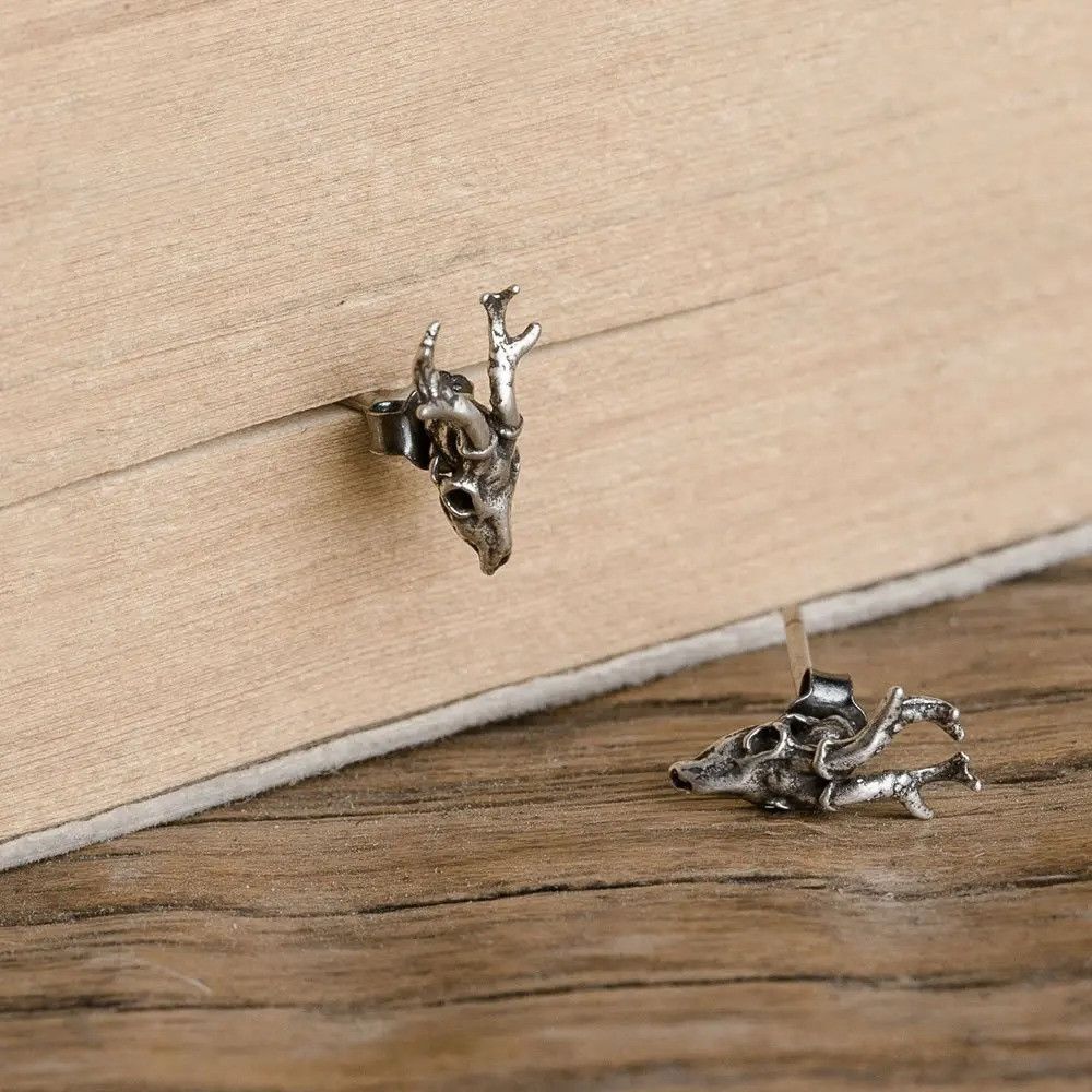Jewelry Deer Skull Stud Earrings 925 Sterling Ear Studs Charm Size ONE SIZE - 5 Thumbnail
