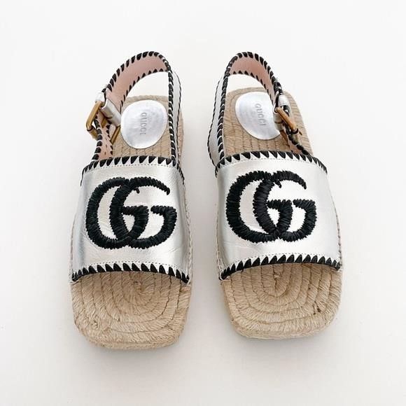 Gucci Authentic - Pilar Embroidered Double G Logo Slingback Espadr Size US 5 / IT 35 - 1 Thumbnail