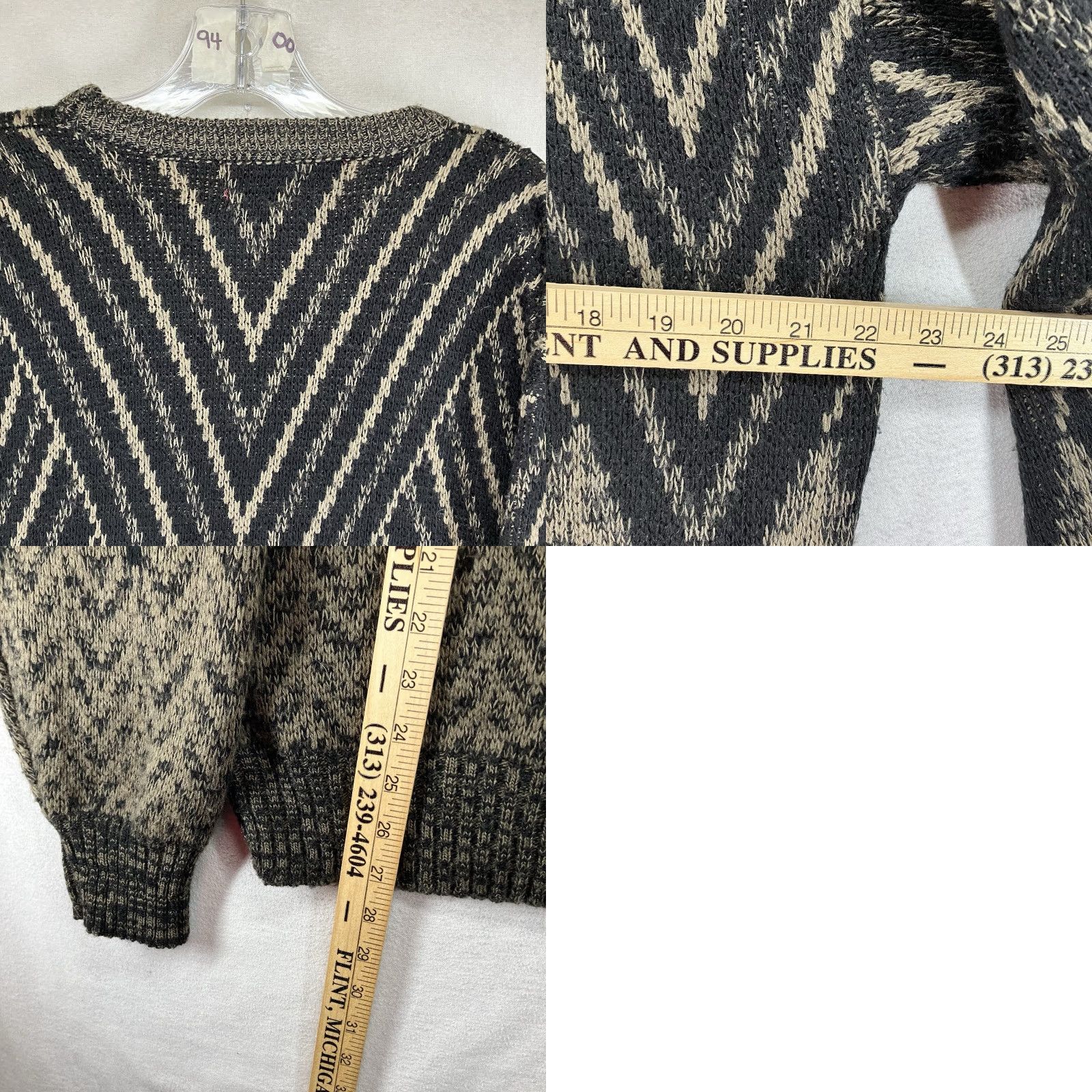 Vintage VINTAGE Cartwell Leather Acrylic Sweater Pullover Crew Neck Long Sleeve Men L Black Tan Geometric Pattern 80s 70s Bohemian Retro Size US L / EU 52-54 / 3 - 10 Thumbnail