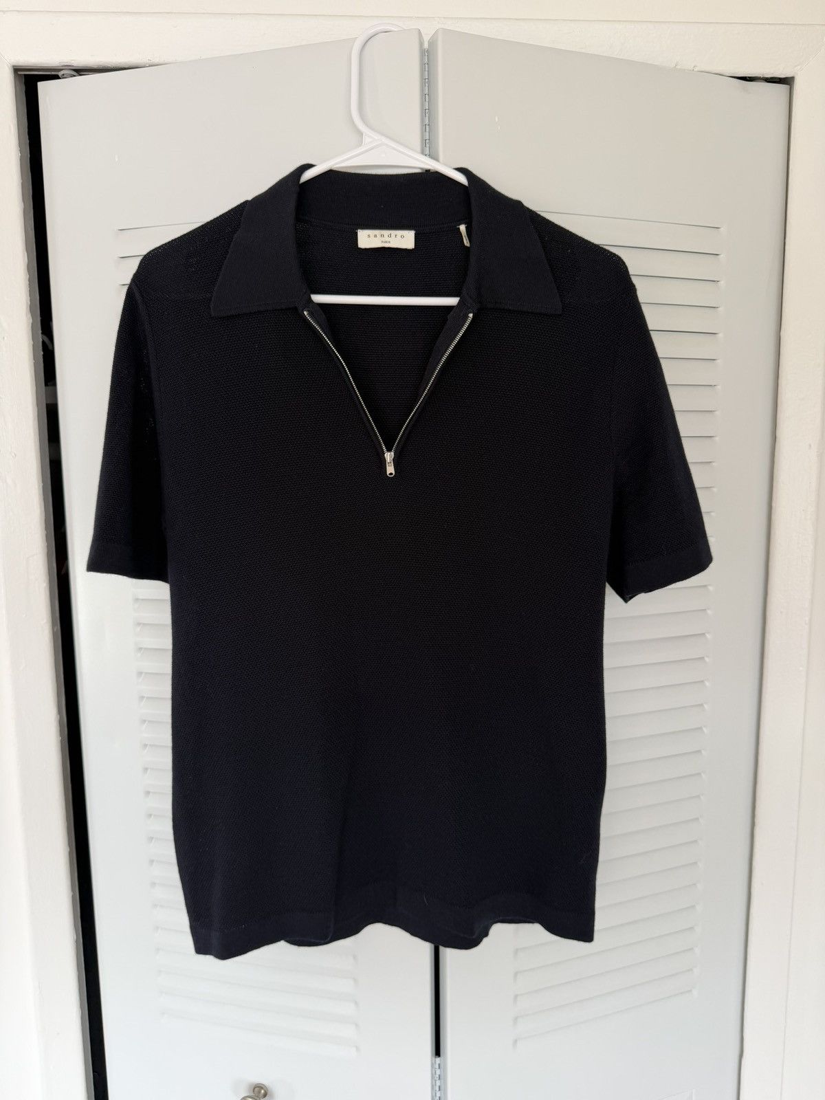 Sandro Sandro Paris Navy Knit Zip Polo Shirt Size US S / EU 44-46 / 1 - 1 Thumbnail
