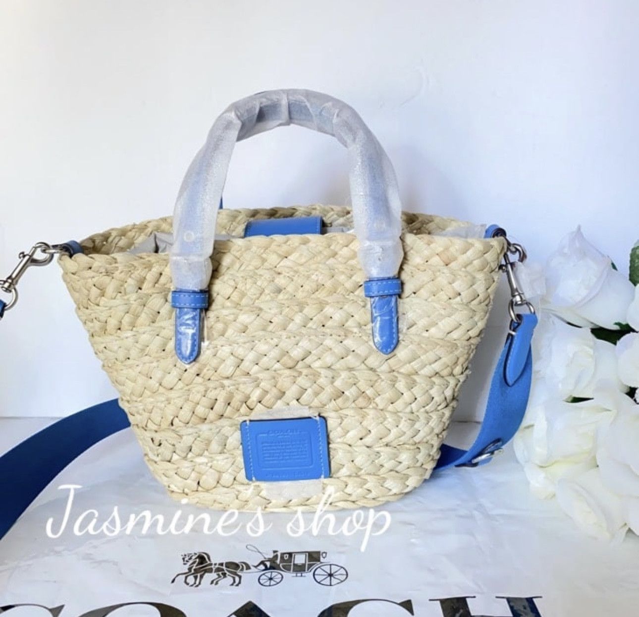 Coach NWT Coach Small straw and smooth leather Tote CJ519 Size ONE SIZE - 1 Thumbnail